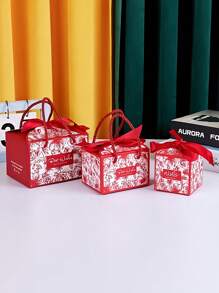 3 Piezas/set Caja De Regalo Para Bebé, Paquete Portátil De Regalo Para Recién Nacido Con 3 Tamaños Diferentes, Bolsa De Regalo Creativa - Rojo - Ver 2