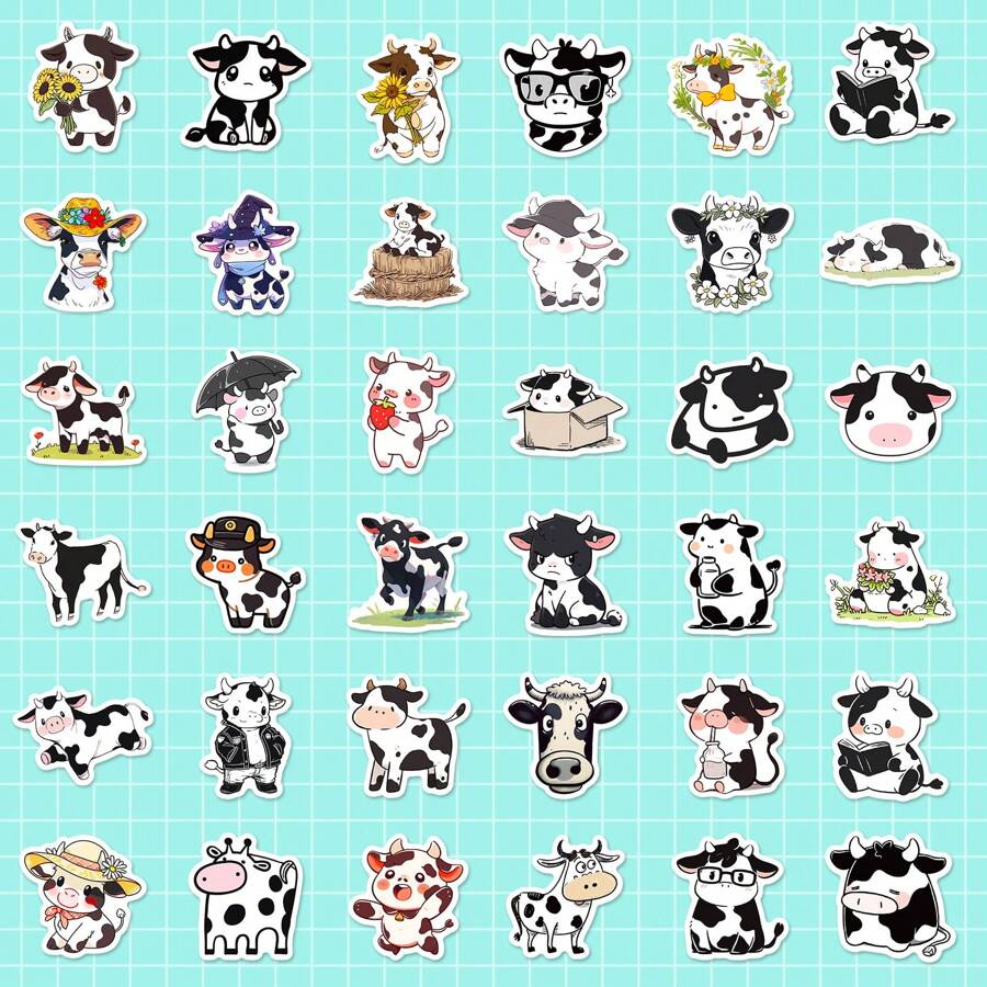 100Pcs Black And White Animal Stickers, Cute Pandas & Cows Waterproof