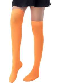 1pair Orange Smooth Opaque Women's Over Knee Socks, Cozy - Orange - View 6