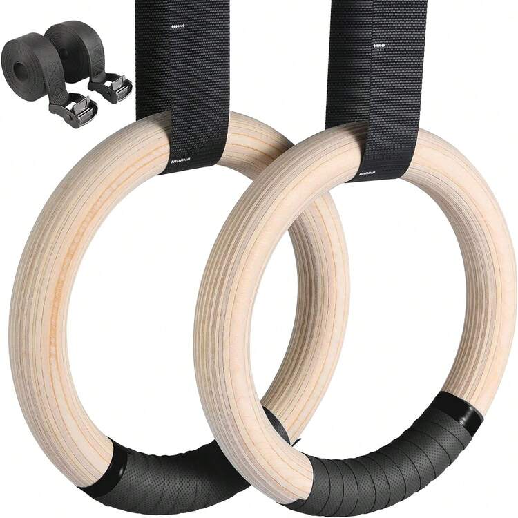 Turnring Wood Rings Gymnastics Gymnasium 28mm/32mm, Gymnastics All Around With A Grip, Adjustable Humptle Straps And Markings, Rings Training For Full Body Workout - Beige - View 1