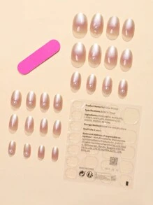 Nâng cấp ngay diện mạo của bạn với 24 chiếc bấm hình bầu dục ngắn trên móng tay, 3D Faux Pearlescent màu khỏa thân lấp lánh ngọc trai trang trí móng tay giả & 1 dũa móng tay & 1 tờ băng dán móng tay - Nhiều màu - Xem 2