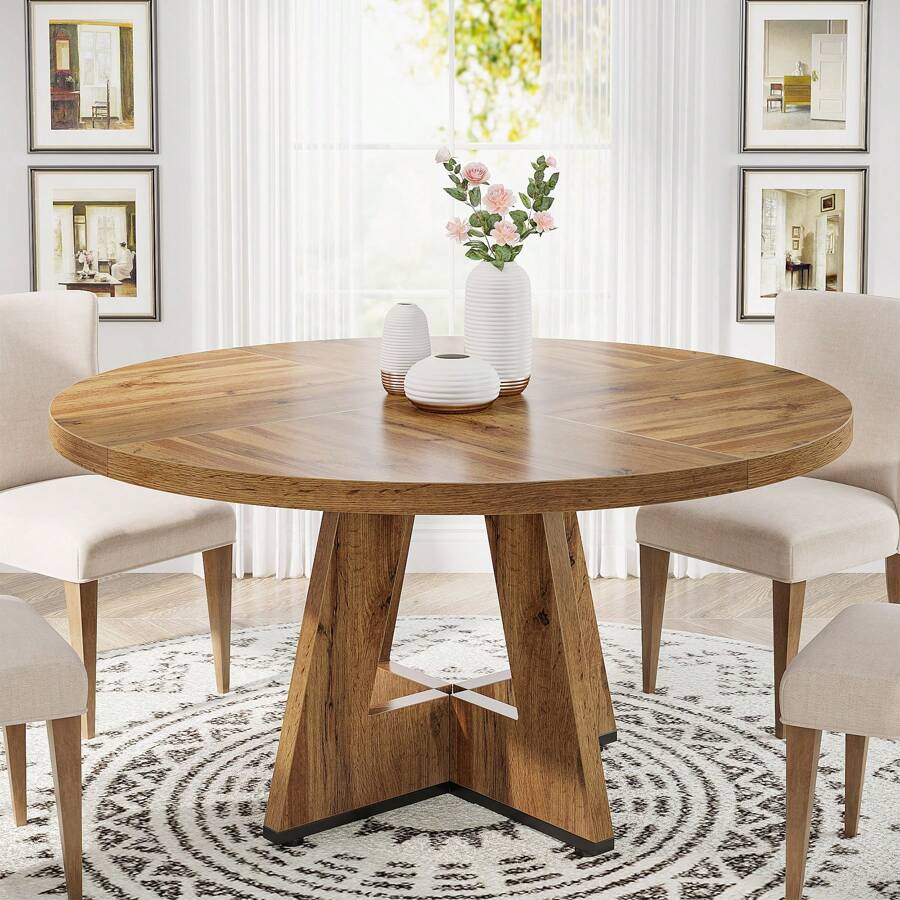 Tribesigns Round Dining Table For 4, 47 Inch Farmhouse Kitchen Table Small Dinner Table Wood Kitchen Dinning Table For Dining Room Kitchen,Living Room