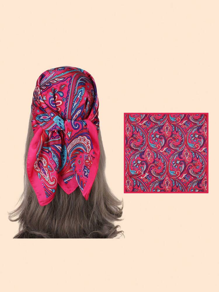 1 Pieza De Bufanda De Flores De Pavo Real De Moda Para Hombres Y Mujeres Unisex, Cinta Para La Cabeza Cuadrada De Seda Falsa Estilo Bohemio - 70*70cmA - Ver 11