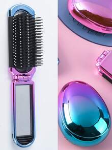 1入摺疊式梳子，帶鏡子、小巧便攜，適用於旅行、汽車、健身袋、手提包、儲物櫃等 - 中紫紅色 - 查看 5