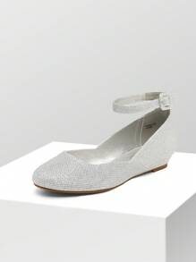 Women's Flats Round Toe V-Shaped Mouth Comfort Daily Casual Commut Low Wedge Ankle Strap Adjustable Buckle Flats Shoes For Valentine's Day - 銀色 - 查看 3