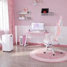 Vinsetto Racing Gaming Chair, Reclining PU Leather Computer Chair With Removable Rabbit Ears, Footrest, Headrest And Lumber Support - Pink - View 3