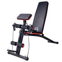 HOMCOM Banco de Pesas Banco de Musculación Respaldo Inclinable de 7 Niveles y 2 Cuerdas para Entrenamiento Completo Banco Abdominales Gimnasia en Casa - Negro - Ver 3
