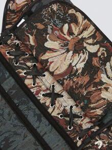 1 Peça Top Corset Crop Feminino com Amarração nas Costas e Estampa Floral