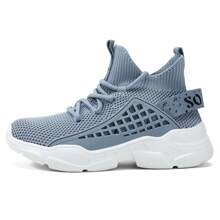 Kids High Top Trainers Boys Fashion Sports Shoes Grils Lightweight Breathable Footwear Comfortable Childrens Casual Sneakers - 淺藍色 - 查看 1