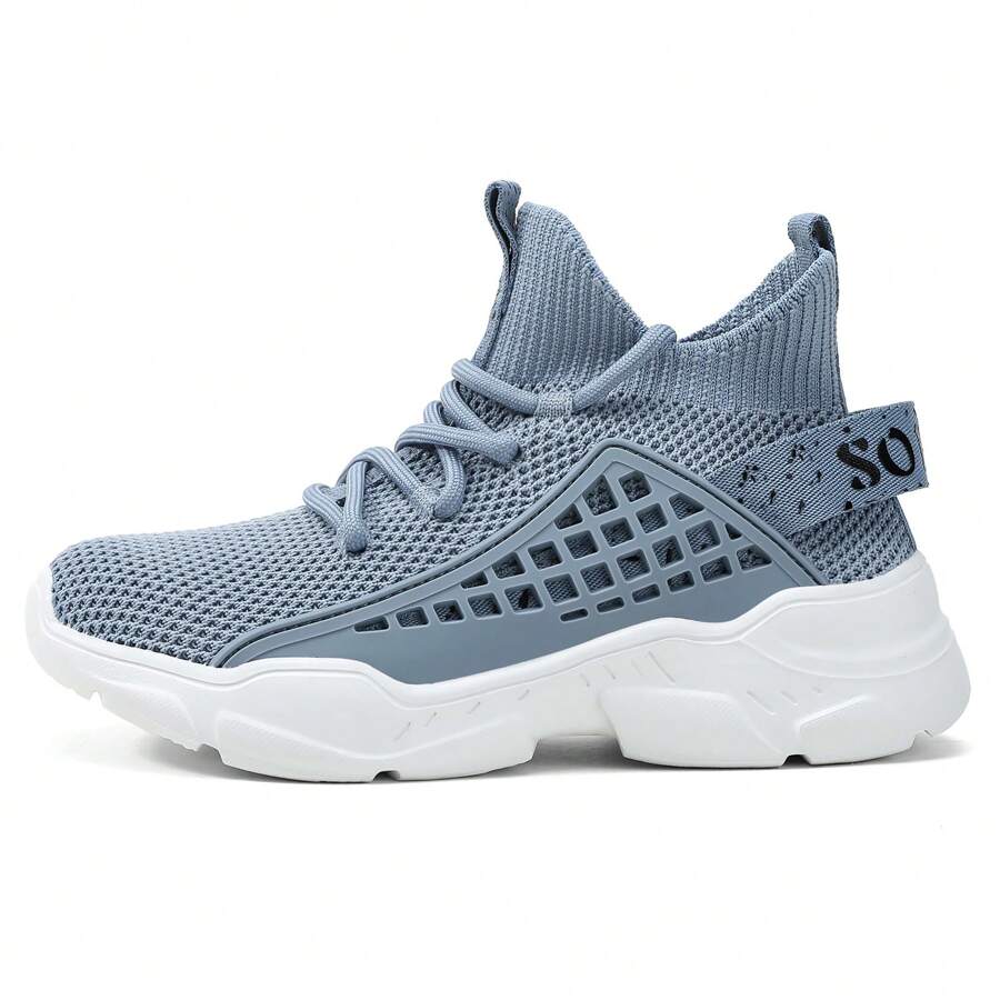 Kids High Top Trainers Boys Fashion Sports Shoes Grils Lightweight Breathable Footwear Comfortable Childrens Casual Sneakers - 淺藍色 - 查看 1