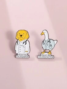 2入組"trust Me I'm A Ducktor/dogtor" 胸針徽章,有趣的珠寶禮物,適合贈送給朋友 - 彩色 - 查看 3