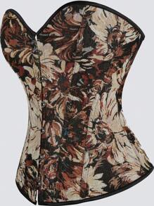 1 Peça Top Corset Crop Feminino com Amarração nas Costas e Estampa Floral