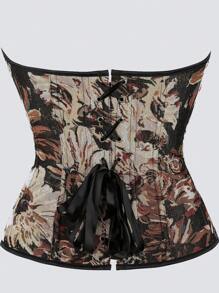 1 Peça Top Corset Crop Feminino com Amarração nas Costas e Estampa Floral