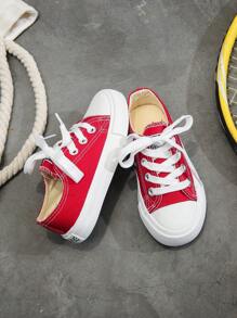 Mid-Top Children's Canvas Sneakers, Spring And Autumn Korean Style Unisex Kids' Shoes Casual Athletic Lace-Up Shoes, Classic Low-Top Canvas Sneakers For Fashionable, Versatile, Casual, Sports, Skateboarding Kids' Shoes