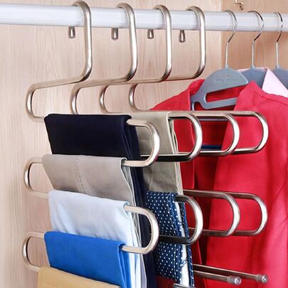 1 قطعة شماعة بنطلون من الفولاذ المقاوم للصدأ، رف ملابس مخصص لتعليق البناطيل، شماعة متعددة الطبقات للخزانة المدمجة، فضي - مقاس واحد