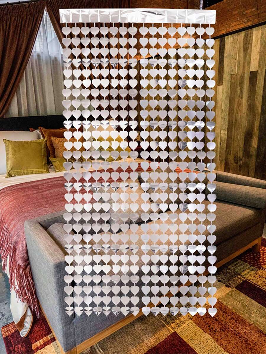 1 Pieza Cortina De Cuerda Con Lluvia De Corazones De Papel Aluminio Plateado Para Decoración De Fondo De Pared - Plateado - Ver 1