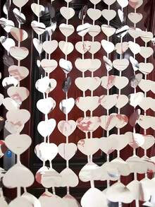 1 Pieza Cortina De Cuerda Con Lluvia De Corazones De Papel Aluminio Plateado Para Decoración De Fondo De Pared - Plateado - Ver 2