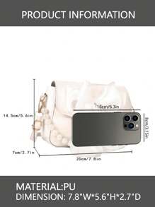 Mini Square Bag Faux Pearl & Bow Decor Flap PVC PU Leather Crossbody Bags For Women Luxury Shoulder Bags Female Handbags White - White - View 7