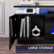 Modern Fireplace TV Stand With 36" Electric Fireplace, High Gloss Finish Media Console With Open Storage, LED Lights Entertainment Center For TVs Up To 80" - 黑色 - 查看 4
