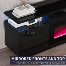 Modern Fireplace TV Stand With 36" Electric Fireplace, High Gloss Finish Media Console With Open Storage, LED Lights Entertainment Center For TVs Up To 80" - 黑色 - 查看 7