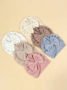 (6入組)帶蝴蝶結的嬰兒新生兒帽子,麥穗圖案幼兒針織帽 - 彩色 - 查看 4