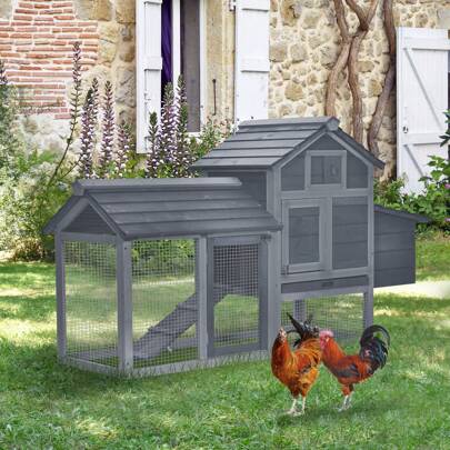 PawHut Small With Run Hen House Poultry Coops Cages Nesting Box 150.5 X 54 X 87cm