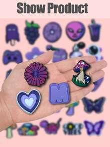 12-18-25  PCS Cute Purple Mix Series Theme Pattern Cute Shoe Charm Suitable For Crocodile Charm DIY Decorative , Pen Cases, Bags, Phone Case Accessories And Party Gifts