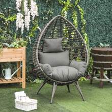 Outsunny Outdoor Egg Chair, PE Rattan Teardrop Chair With Full-Body Soft Padded Cushion - Grey - View 2