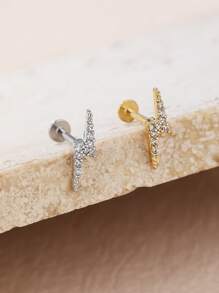 1pc Fashionable Stainless Steel & Diamond Lightning Bolt Stud Earring Suitable For Women's Daily Wear - Lightning - View 10