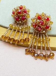 1對手工製作女士耳環,採用玻璃珍珠和水晶珠裝飾 - 彩色 - 查看 2