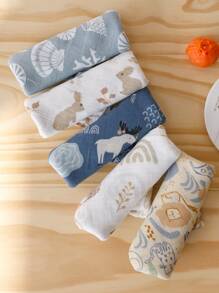 Happy Flute 5PCS  Soft Muslin Baby Muslin Bib 60*60cm Multi-Purpose Burp Cloth/Baby Scarf Handkerchief - Multicolor - View 5