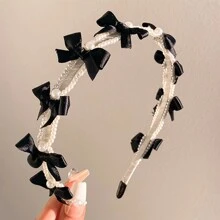 优雅轻盈奢华小巧香氛仿珍珠发箍，温柔仿珍珠蝴蝶结发箍，甜美法式发箍，高耸骷髅头顶，百变造型发箍，情人节礼物，发带，发箍头饰，黑色，发饰 - 黑色 - 查看 14