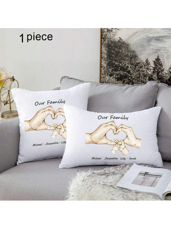 1pc Customized Personalized Name Text Pillowcase, Family Holding Hands Pattern Printed Pillow Cover (One-Sided Printing, No Filling), Suitable As A Gift For Mother's Day, Father's Day,  And Family Members,Durable,Breathable,Lightweight,Washable,Funny,Cute,Love,Soft,Comfortable,Elegant,Simple,Custom,Personalized,Unique,Ideal Gifts For Him,Ideal Gifts For Her,Him,Her,Boyfriend,Girlfriend,Dad,Mom,Family,Friends,Pets,Son,Daughter,For Anniversaries,For Mother's Day,For Birthdays,For Valentine's Day,For Graduation,For Father's Day,For Children's Day,For Weddings,For Housewarming,Sofa,Bed,Car,Tea Room,Bedroom,Bathroom,Living Room,Dining Room