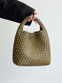 New Fashionable Woven Bucket Bag, Shoulder Or Crossbody Bag, Vintage Style For Office Ladies And Students, Cute Design In Multiple Colors - Olive Green - View 3