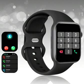 男女通用黑色硅胶表带电子手表，带高清触摸屏，来电提醒，多种运动功能，适合运动、休闲、礼物等场合，兼容Android和iOS系统，可作为学生返校礼物