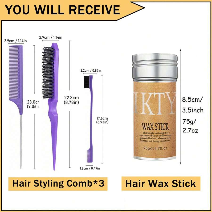 4PC Edge Brush Slick Back Hair Stick, Hair Wax Stick For Flyaways