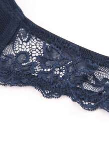 Deyllo Elegant Solid Color Lace Underwire Bra - Navy Blue - View 10