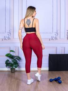 LLEVO Women Sports Leggings - 酒紅色 - 查看 6