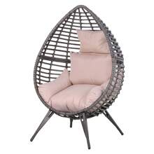 Outsunny Outdoor Egg Chair, PE Rattan Teardrop Chair With Full-Body Soft Padded Cushion - Beige - View 7