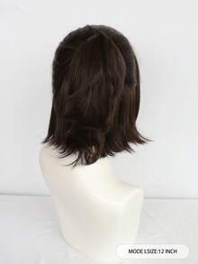 女士棕色短直鬆兔尾辮假髮,帶瀏海,12英寸短棕色夾在兔尾辮假髮,動畫瘋狂的科學家cosplay服裝假髮,適合萬聖節派對假日禮品,cos粉絲和1pc假髮帽 - 棕色 - 查看 2