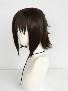 女士棕色短直鬆兔尾辮假髮,帶瀏海,12英寸短棕色夾在兔尾辮假髮,動畫瘋狂的科學家cosplay服裝假髮,適合萬聖節派對假日禮品,cos粉絲和1pc假髮帽 - 棕色 - 查看 5