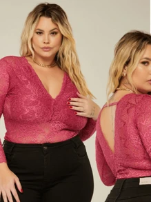 Plus Size Women Tops - 玫紅色 - 查看 2