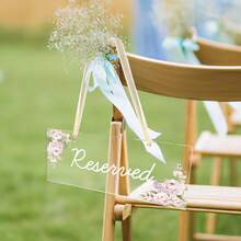 6 Packs Reserved Signs For Wedding Chairs, Acrylic Reserved Seating Signs Hanging With Ribbon Greenery Reserved Table Signs For Wedding Important Events Pews Restaurant Celebrations - White - View 6