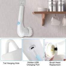 1入全能電動清潔器,附有5個可更換的頭部,usb充電式電動清潔刷,360°清潔刷,可用於清潔瓷磚、地板、窗戶