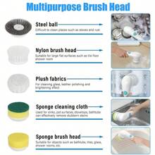 1入全能電動清潔器,附有5個可更換的頭部,usb充電式電動清潔刷,360°清潔刷,可用於清潔瓷磚、地板、窗戶