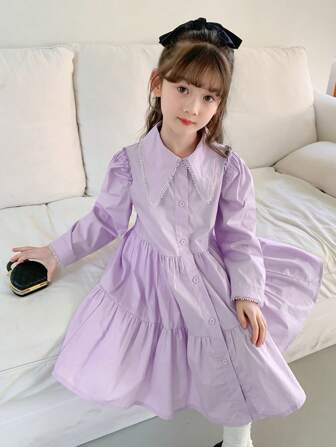 zosee Young Girl Spring Shirt-Style Long Dress