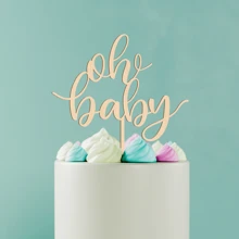 Wooden Oh Baby Cake Topper Baby Shower Gender Reveal Party Cake Decoration - Wooden (Style A) - View 1