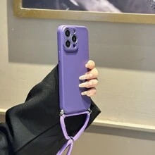 1个纯色液态硅胶TPU斜挎手机壳，带挂绳，兼容/OPPO/三星/华为/小米智能手机，男女通用，国际版，非国内版 - 紫色 - 查看 11