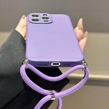 1个纯色液态硅胶TPU斜挎手机壳，带挂绳，兼容/OPPO/三星/华为/小米智能手机，男女通用，国际版，非国内版 - 紫色 - 查看 9