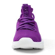 Kids High Top Trainers Boys Fashion Sports Shoes Grils Lightweight Breathable Footwear Comfortable Childrens Casual Sneakers - 紫色 - 查看 2